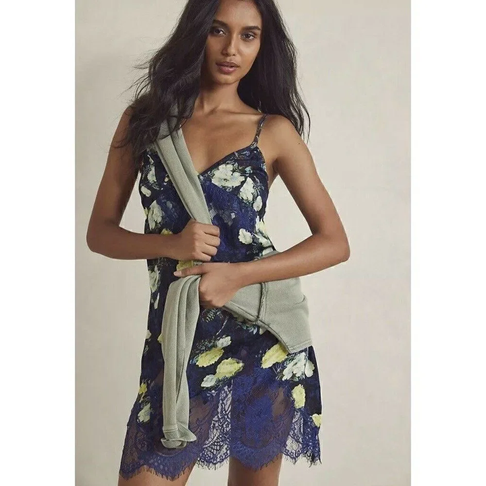 NEW FREE PEOPLE Sz S SUNFADE PRINTED LACE EMBROIDERED SLIP  DRESS NIGHT COMBO